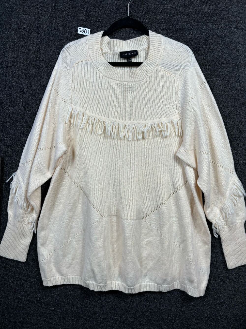 Lane Bryant Cream Fringed Western Sweater Womens Size 26/28 Crew-Neck NWT